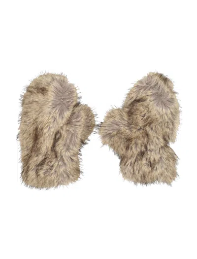 Stand Studio Faux Fur Mittens In Beige
