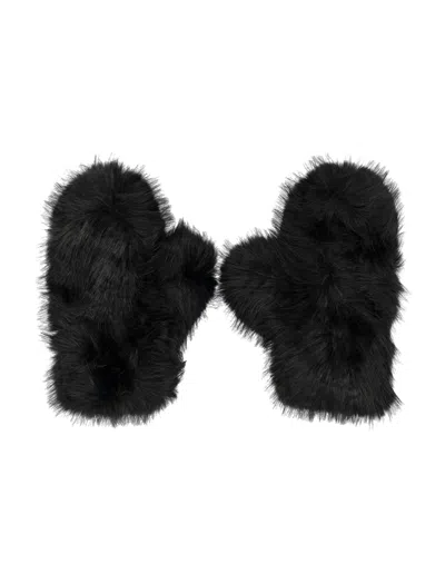 Stand Studio Faux Fur Mittens In Nero