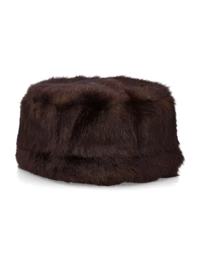 Stand Studio Faux Fur Pillbox Hat In Dark Brown