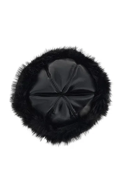 Stand Studio Faux Leather Hat With Paneled Crown And Soft Fur Lining In Black