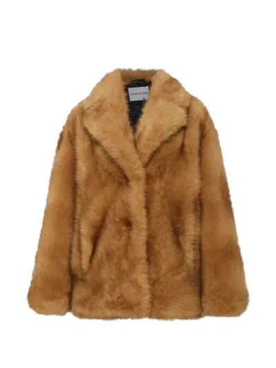 Stand Studio Faux-fur Notched-lapels Jacket In Brown