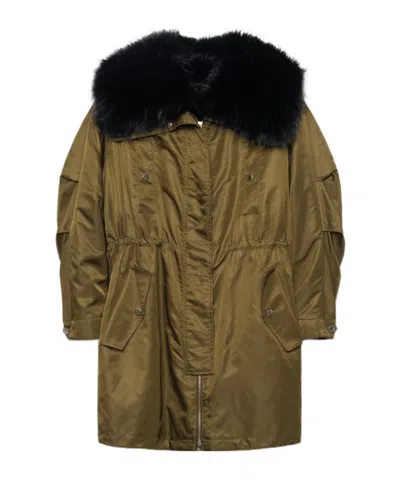 Stand Studio Frankie Faux Fur Trim Coat In Green