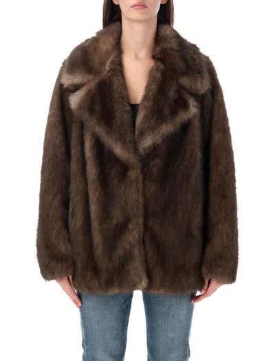 Stand Studio Journi Oversized Faux Fur Jacket In Brown