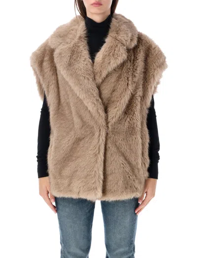 Stand Studio Oversized Faux Fur Vest In Beige