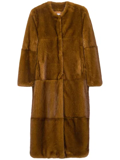 Stand Studio Plush Brown Hilma Coat With Patchwork Fur Panels