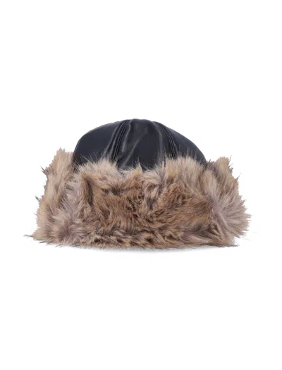 Stand Studio Sable Sleek Crown Plush Fur Trim Hat In Beige