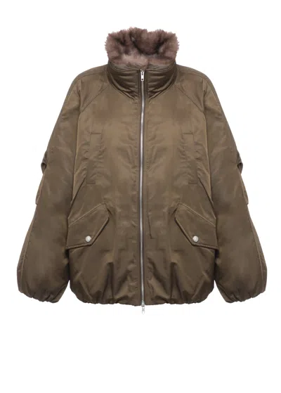 Stand Studio Voluminous Padded Jacket With Removable Faux Fur Collar In Brown