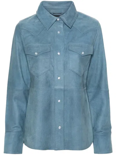 Stand Studio Western Leather Shirt In Blue