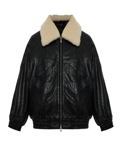 Stand Studio Zip-up Leather Bomber Jacket In Black