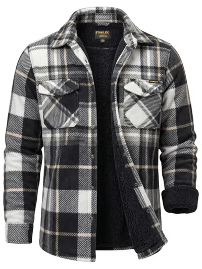 Stanley Fleece Lined Flannel Shirt For Men In Black Wht Gry Plaid