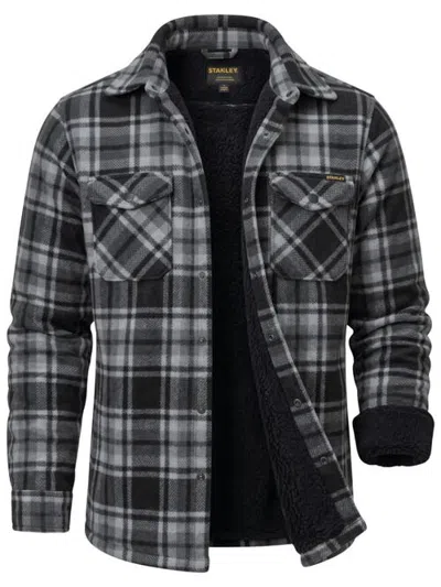 Stanley Fleece Lined Flannel Shirt For Men In Blk Gry Herringbone Plaid