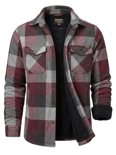 Stanley Fleece Lined Flannel Shirt For Men In Merlot Blk Gry Plaid