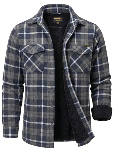 Stanley Fleece Lined Flannel Shirt For Men In Navy Grey Plaid