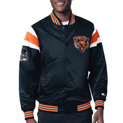 Starter Navy Chicago Bears Satin Full-snap Varsity Jacket
