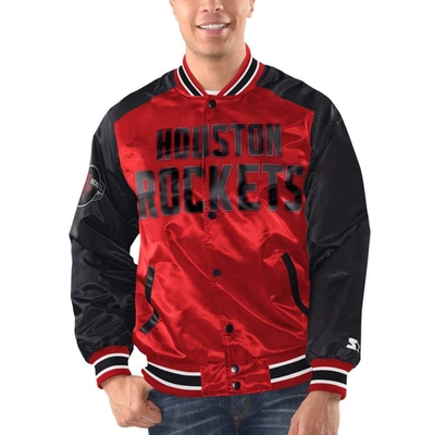 Starter Men's  Red, Black Houston Rockets Renegade Satin Full-snap Varsity Jacket In Red,black
