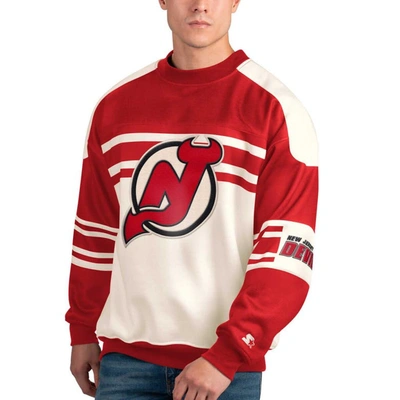 Starter White New Jersey Devils Defense Fleece Crewneck Pullover Sweatshirt
