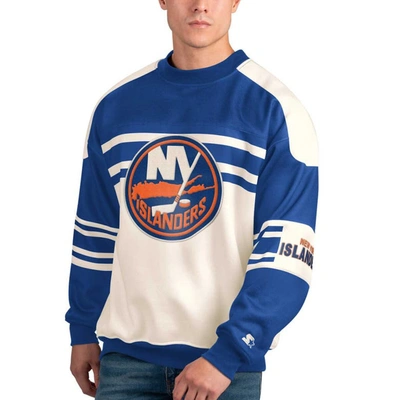 Starter White New York Islanders Defense Fleece Crewneck Pullover Sweatshirt