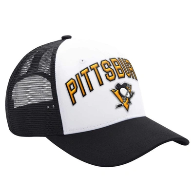 Starter Men's  White, Black Pittsburgh Penguins Arch Logo Trucker Adjustable Hat In White,black