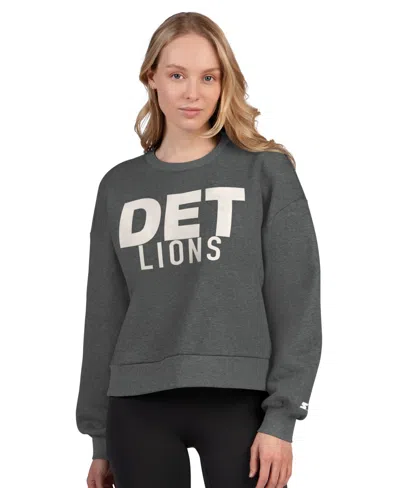 Starter Women's Heather Gray Detroit Lions Show Up Cropped Fleece Pullover Sweatshirt