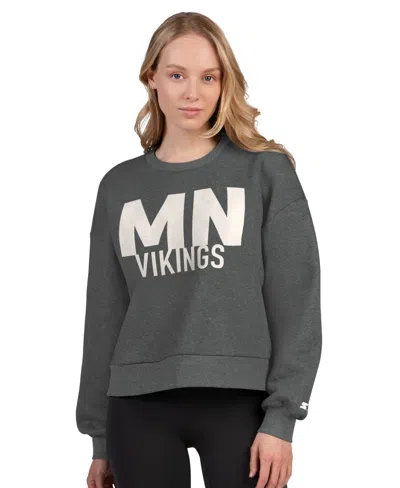 Starter Women's Heather Gray Minnesota Vikings Show Up Cropped Fleece Pullover Sweatshirt