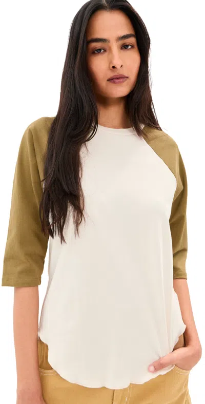 State & Lake Clayton Raglan Baseball Tee Cream/olive