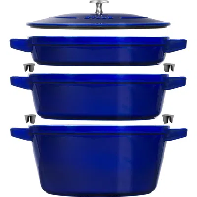 Staub 4-piece Stackable Enameled Cast Iron Cookware Set In Dark Blue