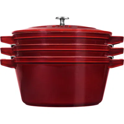 Staub 4-piece Stackable Enameled Cast Iron Cookware Set In Grenadine