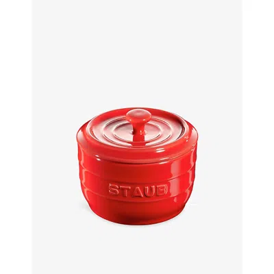 Staub Cherry Brand-embossed Ceramic Salt Crock In Red