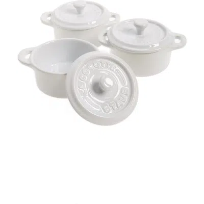 Staub Dark Blue 3-piece Mini Round Cocotte Set In White