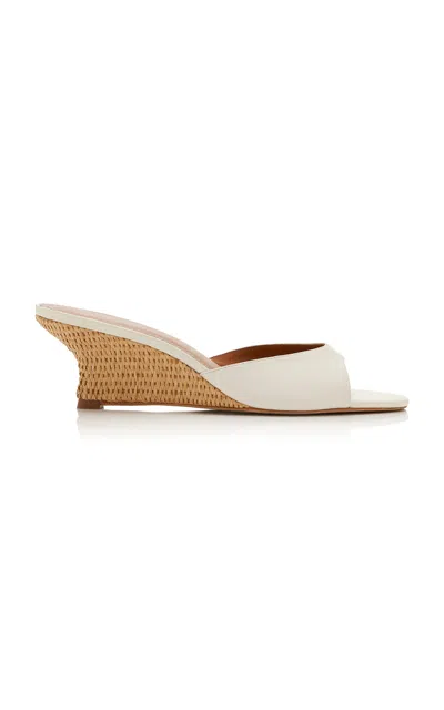 Staud Brigitte Leather Wedge Sandals In White