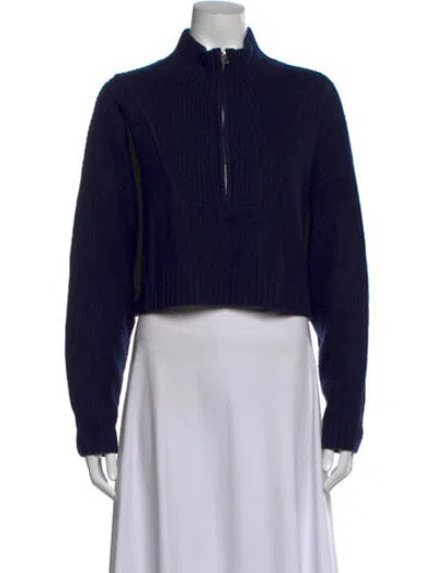 Pre-owned Staud Cashmere Mock Neck Sweater In Blue