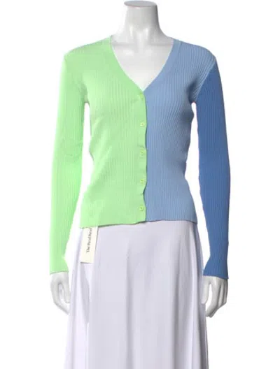 Pre-owned Staud Colorblock Pattern V-neck Sweater In Blue