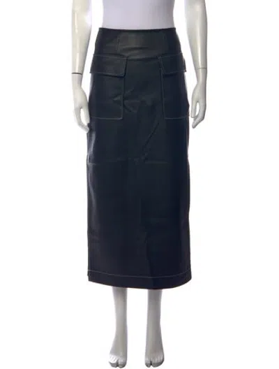 Pre-owned Staud Faux Leather Long Skirt In Black