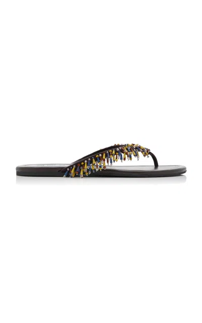 Staud Freja Beaded Leather Thong Sandals In Multi