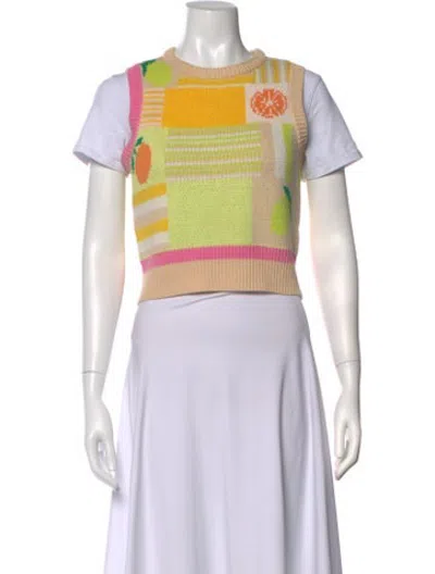 Pre-owned Staud Graphic Print Crew Neck Sweater In White
