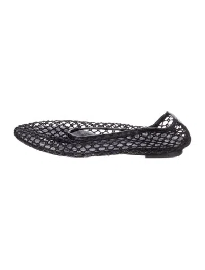 Pre-owned Staud Lace Pattern Leather Trim Embellishment Ballet Flats In Black