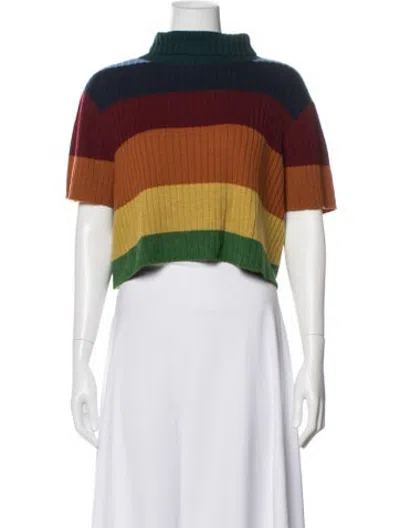 Pre-owned Staud Merino Wool Striped Sweater In Green