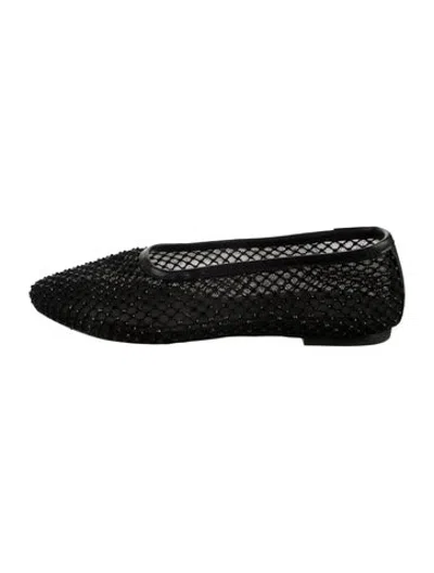Pre-owned Staud Mesh Lace Pattern Ballet Flats In Black