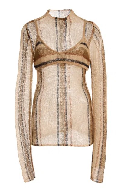 Staud Nili Plaid Knit Top In Neutral