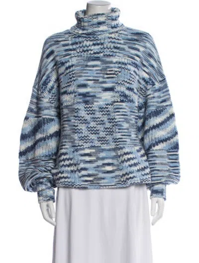 Pre-owned Staud Patterned Turtleneck Sweater In Blue