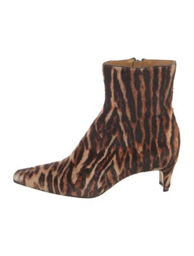 Pre-owned Staud Ponyhair Animal Print Boots In Brown