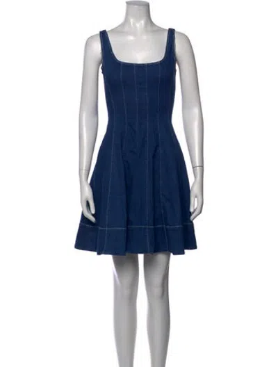 Pre-owned Staud Square Neckline Mini Dress In Blue