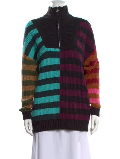 Pre-owned Staud Striped Mock Neck Sweater In Black