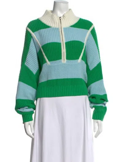 Pre-owned Staud Striped Mock Neck Sweater In Blue/green