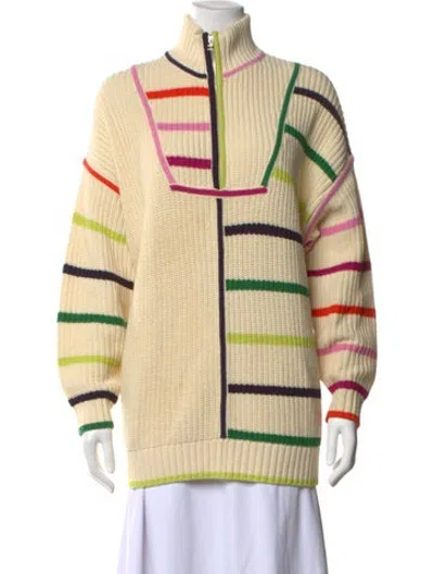 Pre-owned Staud Striped Mock Neck Sweater In Neutrals