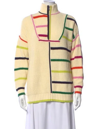Pre-owned Staud Striped Mock Neck Sweater In Neutrals