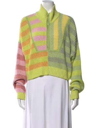 Pre-owned Staud Striped Mock Neck Sweater In Yellow