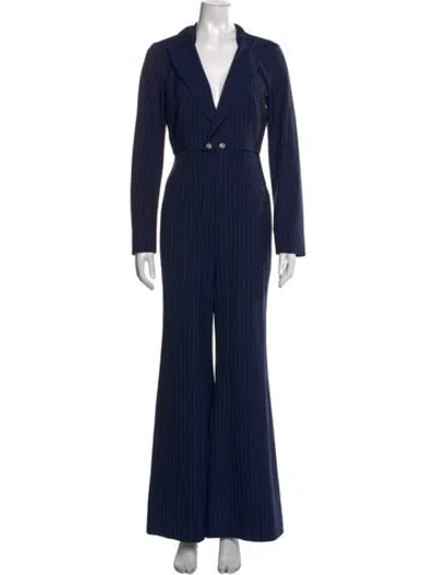 Pre-owned Staud Striped V-neck Jumpsuit In Blue