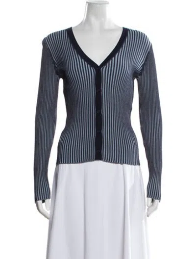 Pre-owned Staud Striped V-neck Sweater In Blue
