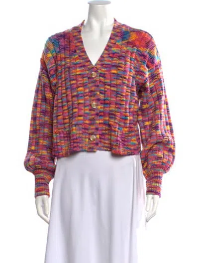 Pre-owned Staud Striped V-neck Sweater In Orange/pink/purple